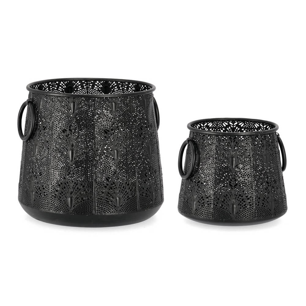 Set di 2 lanterne in metallo nero traforato fatte a mano - PARKER