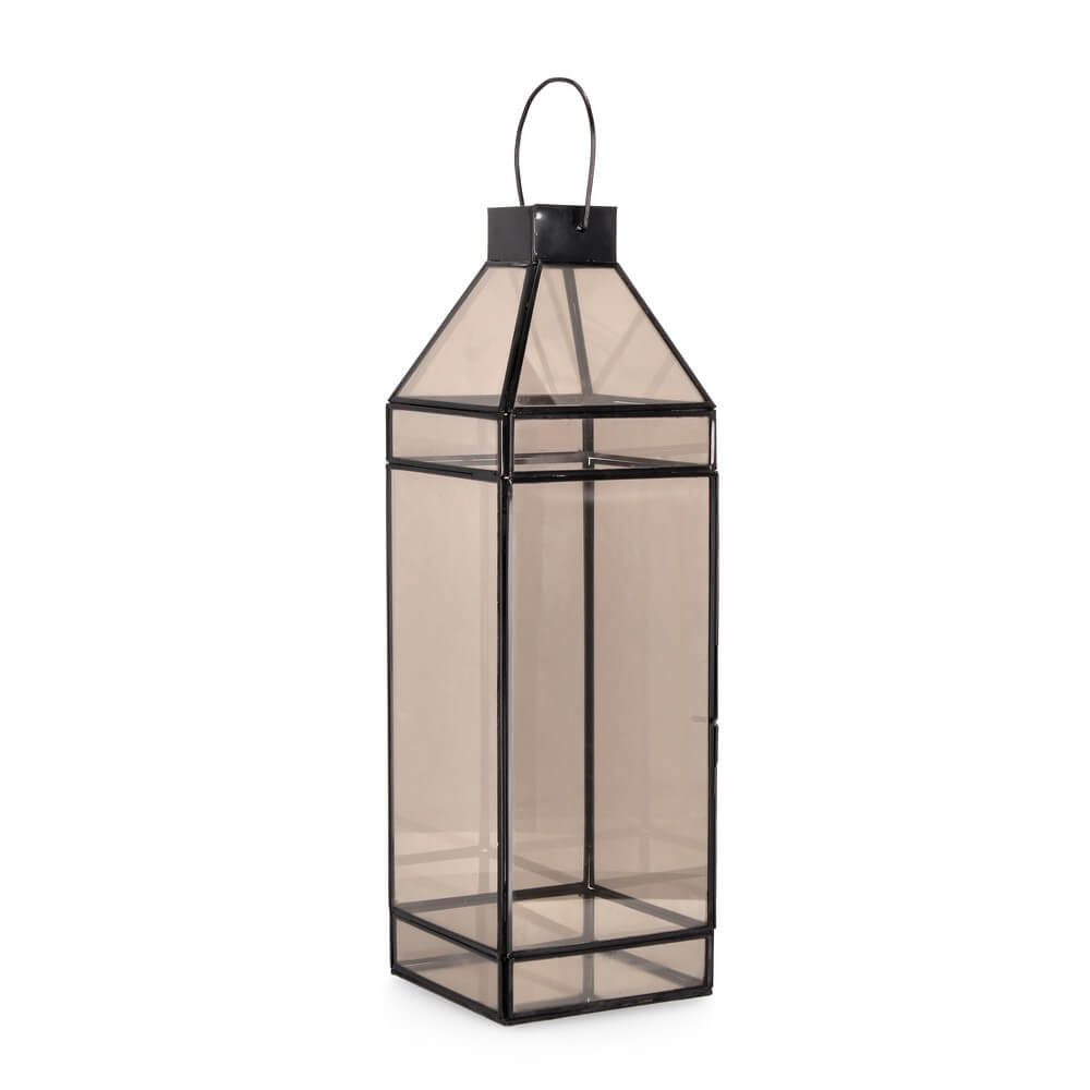 Lanterna in metallo nero e vetro fumé fatta a mano H52 cm - WOOD