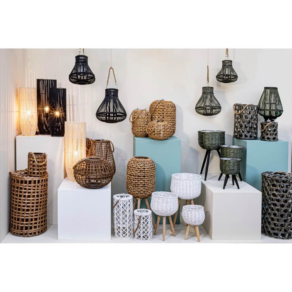 Set di 2 Lanterne in Rattan con Manico in Corda di Iuta e Vetro - BRYANT