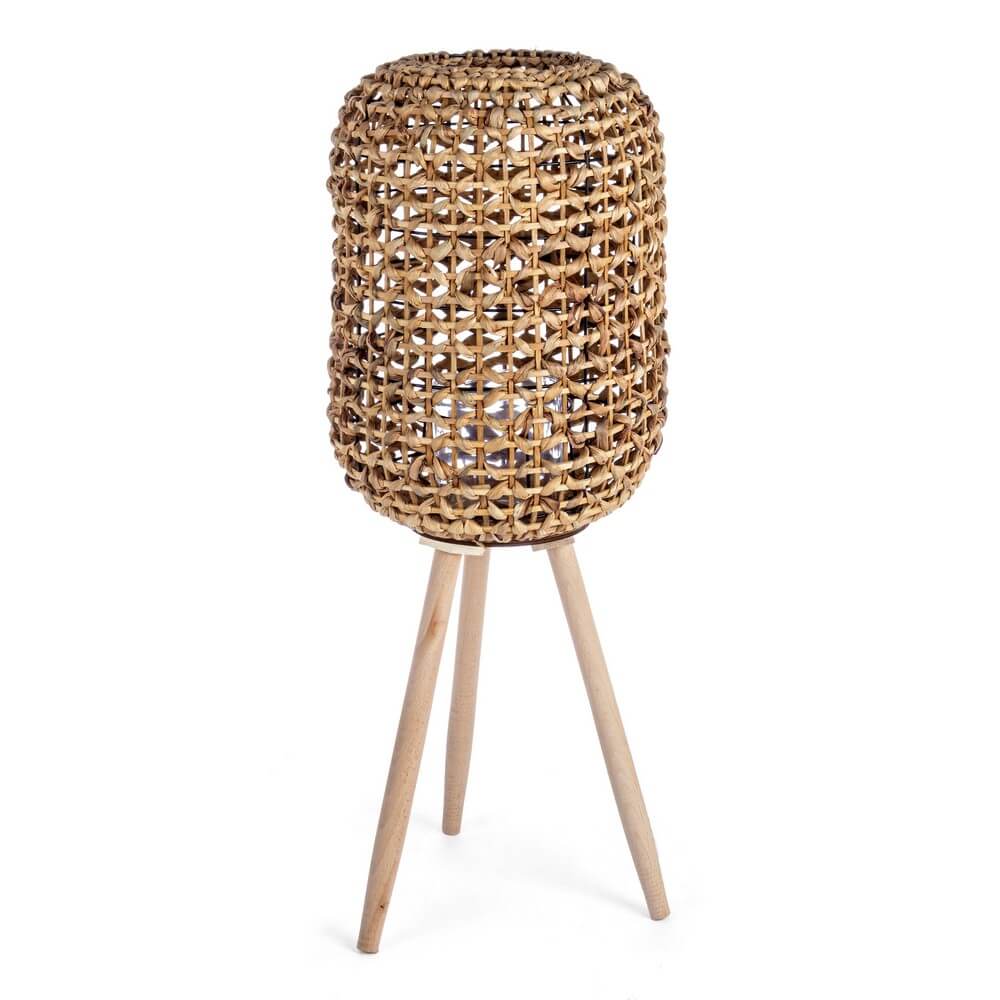 Set di 2 Lanterne a Treppiede in Fibra Vegetale Intrecciata e Legno - ALEXANDER