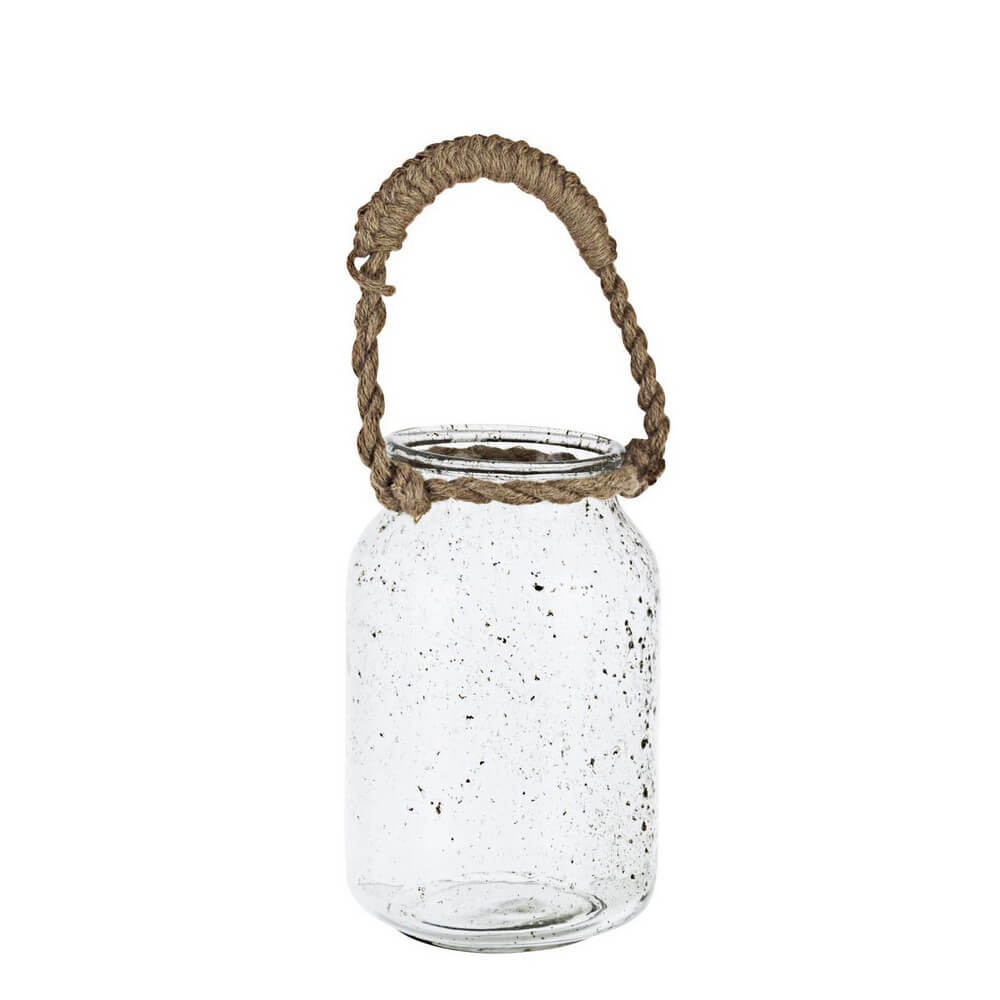 Vaso in vetro anticato con manico in corda stile rustico - MIGUEL