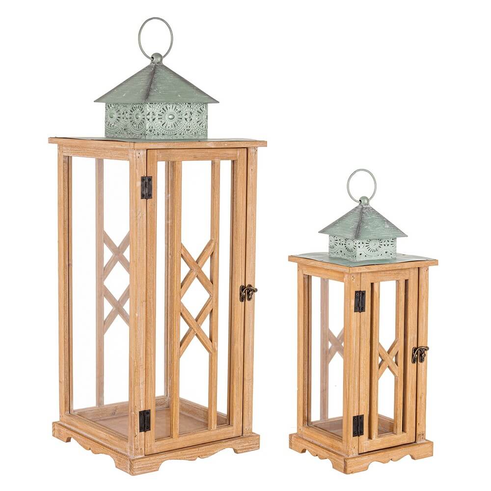 Set di 2 lanterne in legno e metallo stile shabby chic naturale - HIROSHI