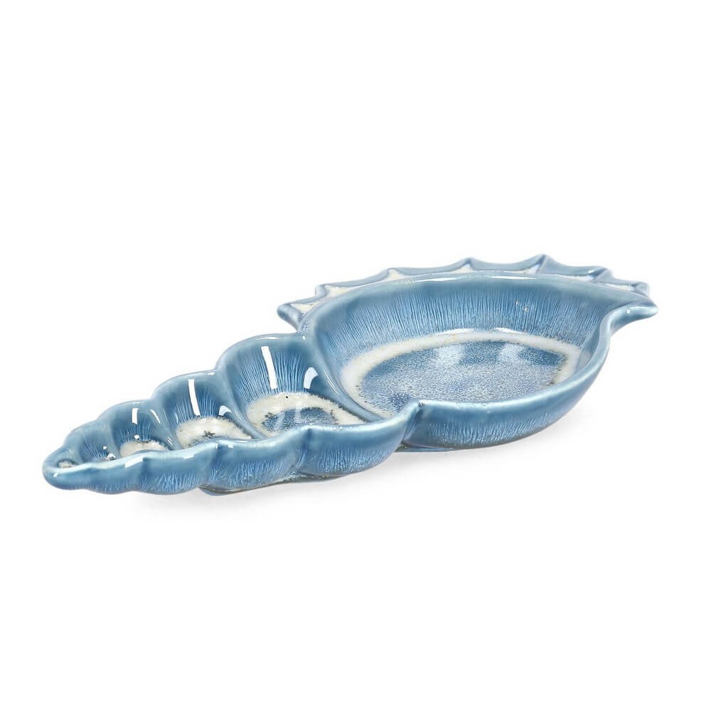 Piatto decorativo in gres a forma di conchiglia blu smaltato - ZACINTO