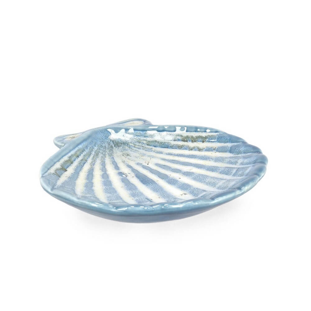 Piatto Decorativo a Conchiglia in Gres Ceramico Azzurro - ZACINTO