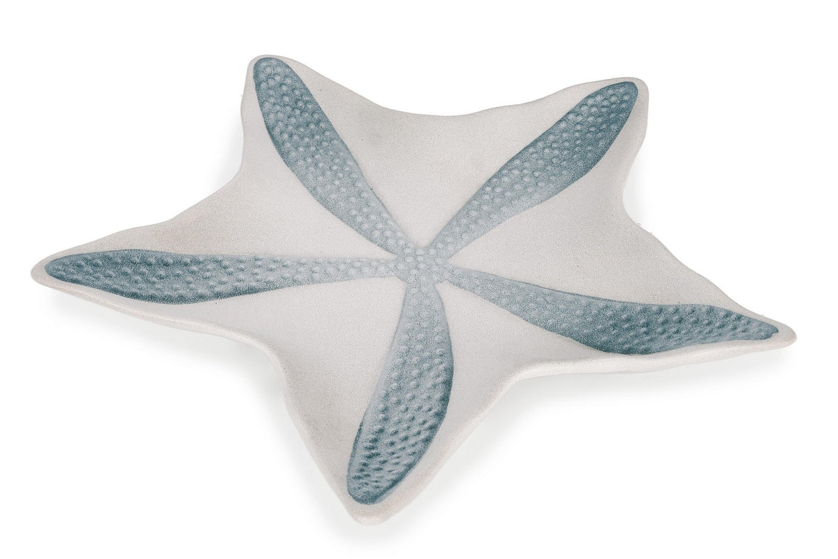 Set di 4 Piatti Decorativi a Stella Marina in Porcellana Bianco e Blu - STELLA