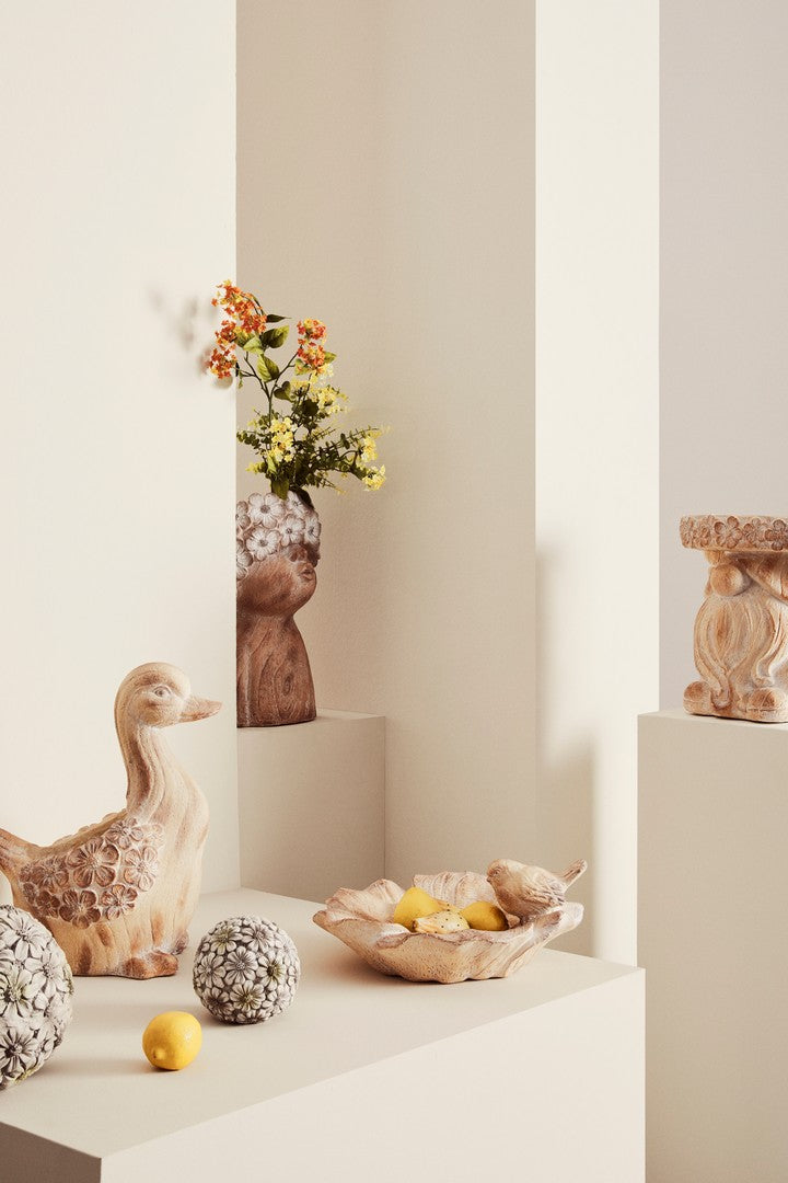 Set di 2 Porta Vaso a Forma di Oca in Magnesia con Fiori H43 - BLOSSY