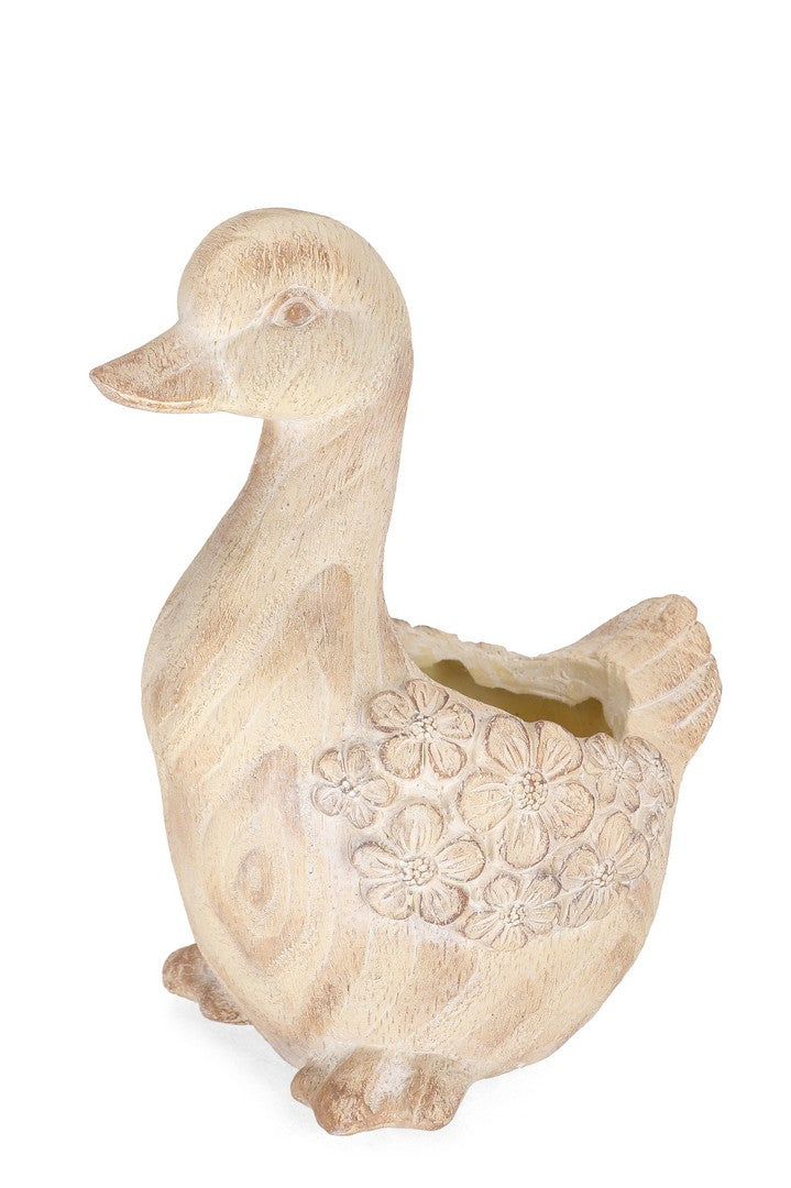 Set di 2 Porta Vaso a Forma di Oca in Magnesia con Fiori H43 - BLOSSY
