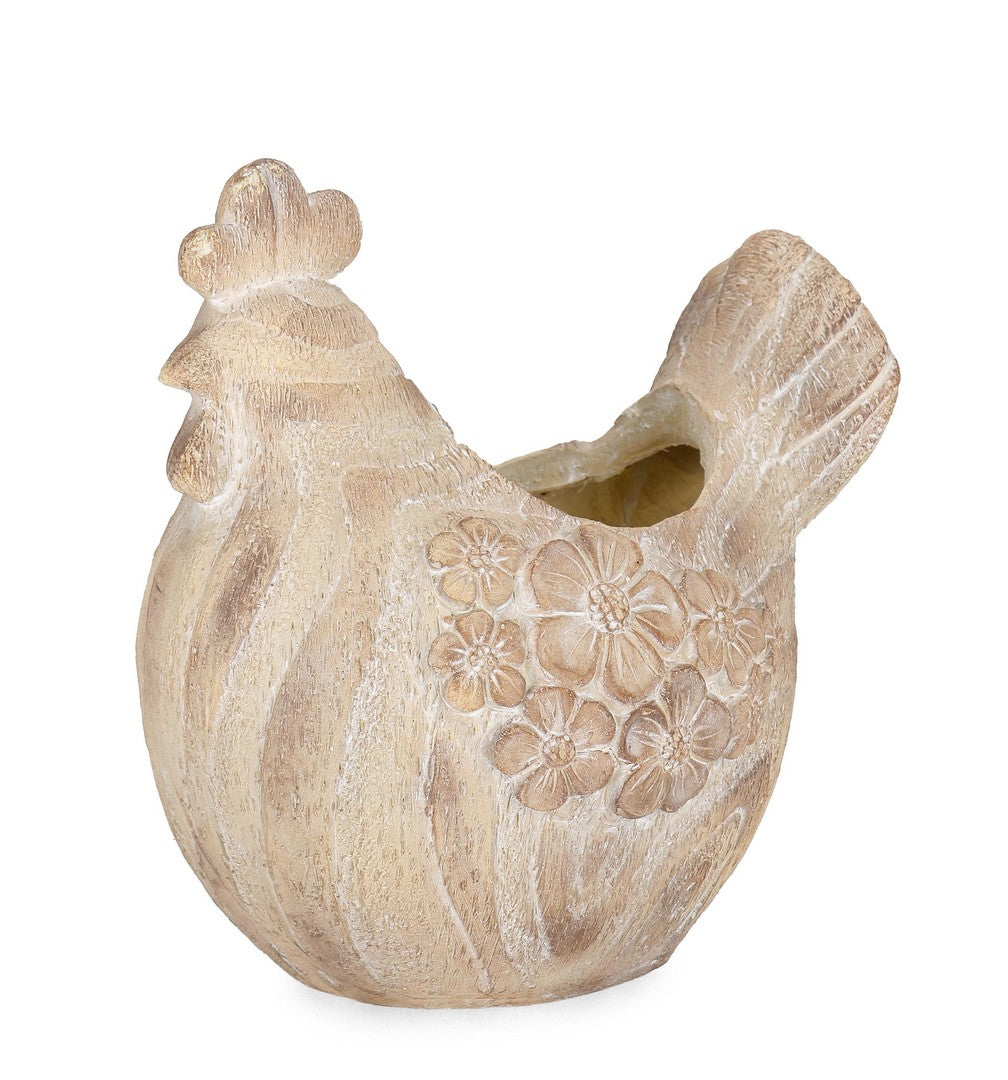 Set di 2 Porta Vaso a Forma di Gallo in Magnesia con Fiori - BLOSSY