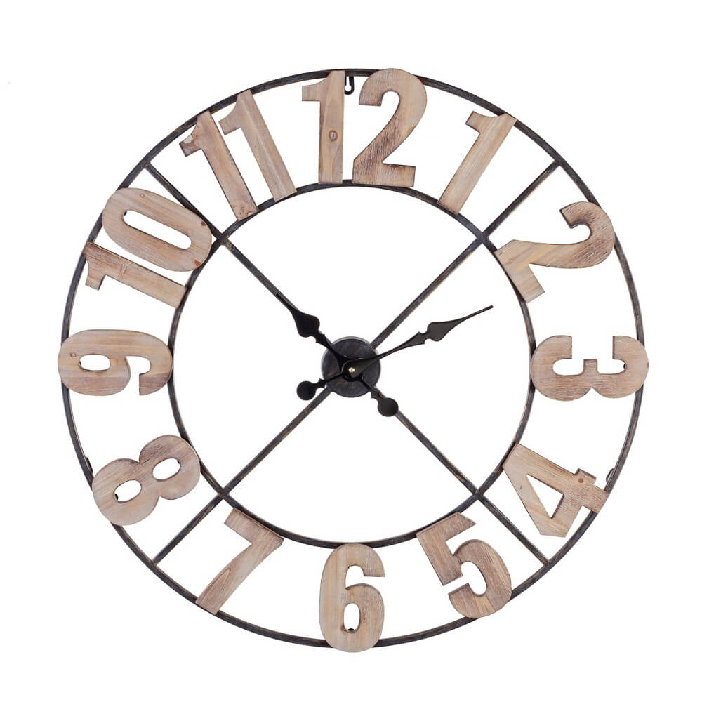 Set di 2 Orologi da Parete Rotondi in Acciaio e Legno 80 cm - VERDONIA