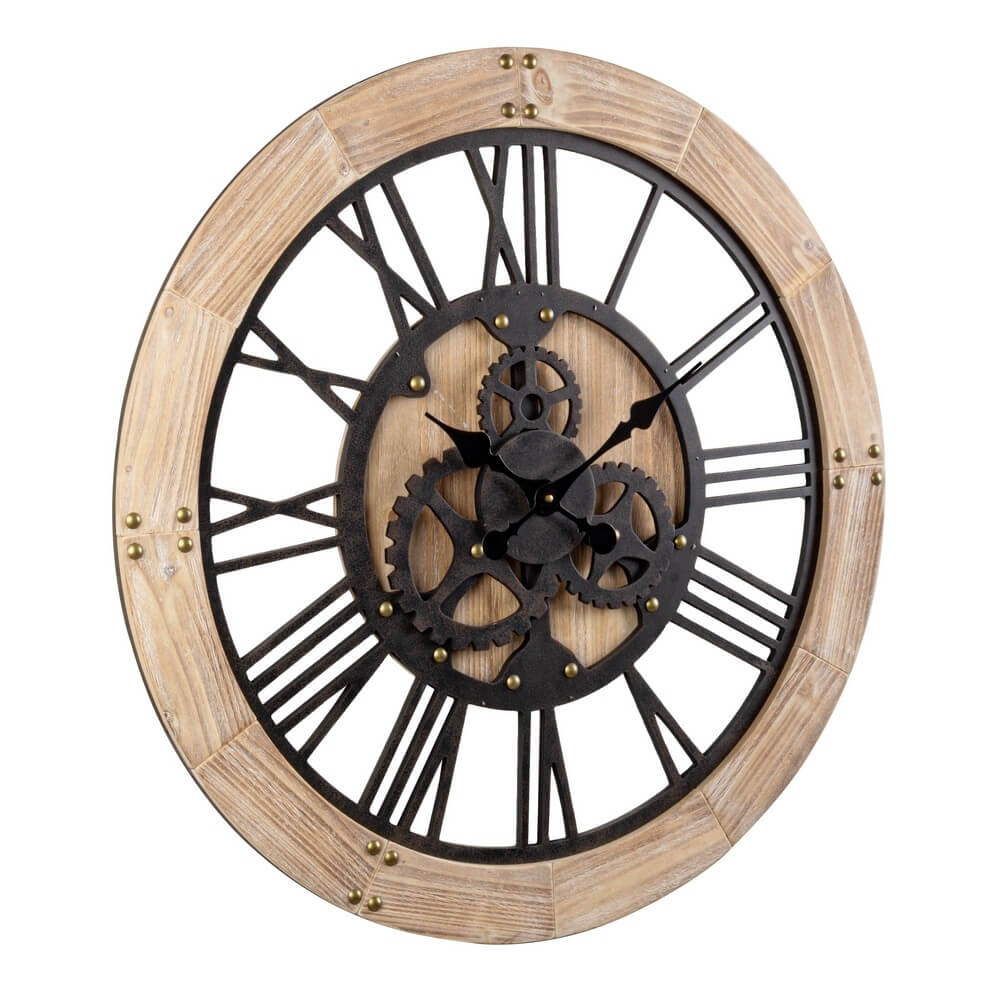 Orologio da Parete Rotondo Legno e Metallo Stile Industrial 80 cm - REGALITÀ