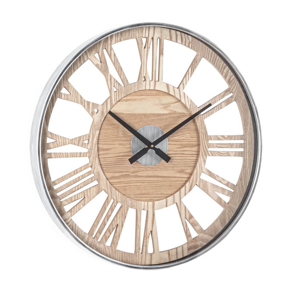 Orologio da Parete Rotondo in Legno e Acciaio con Numeri Romani - REGALITÀ