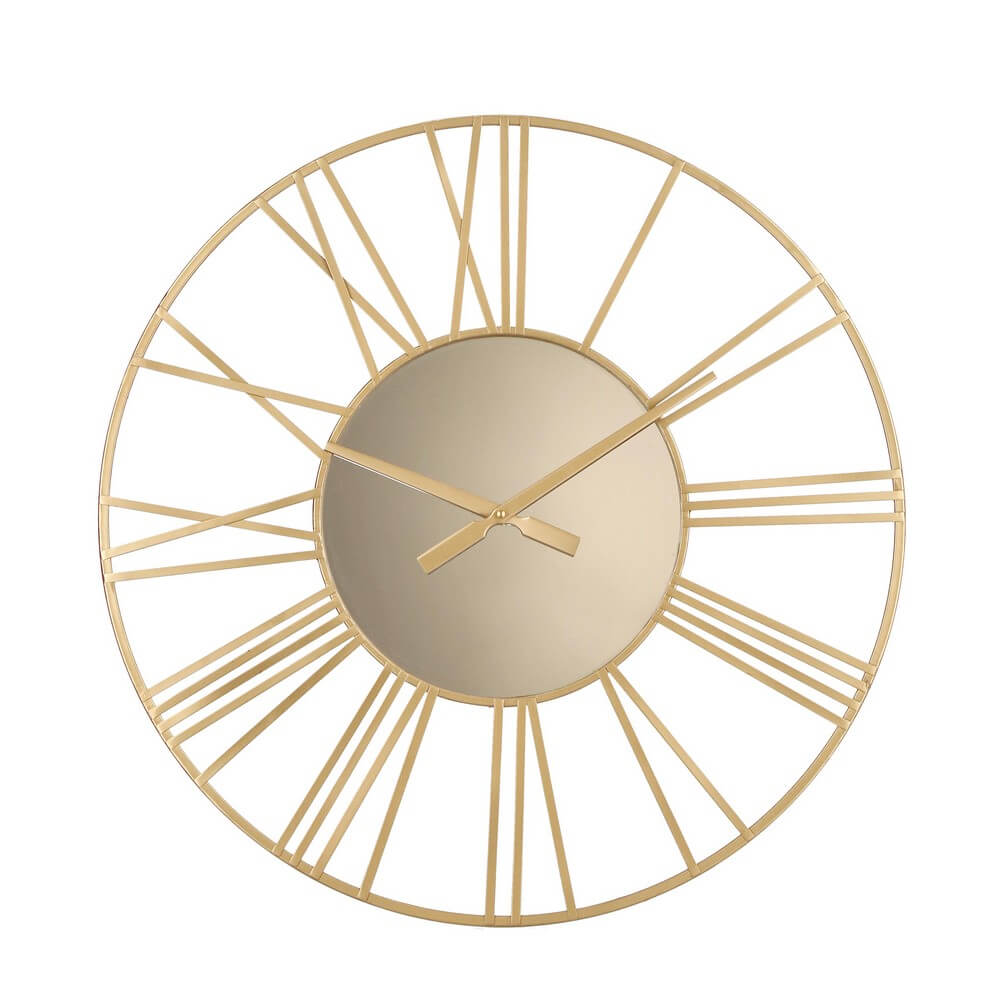 Orologio da Parete Tondo in Acciaio Dorato con Numeri Romani - REGALITÀ