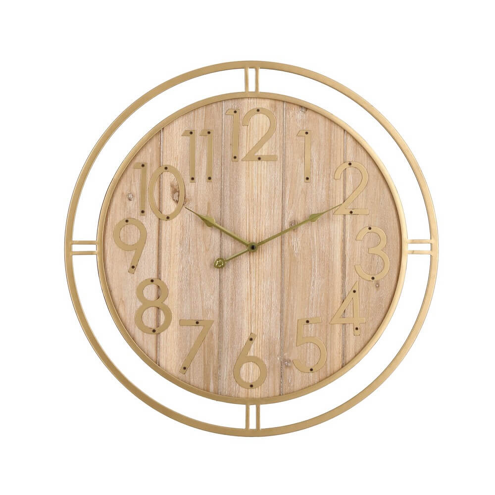 Orologio da Parete Rotondo in Acciaio Dorato e Legno 60cm - REGALITÀ