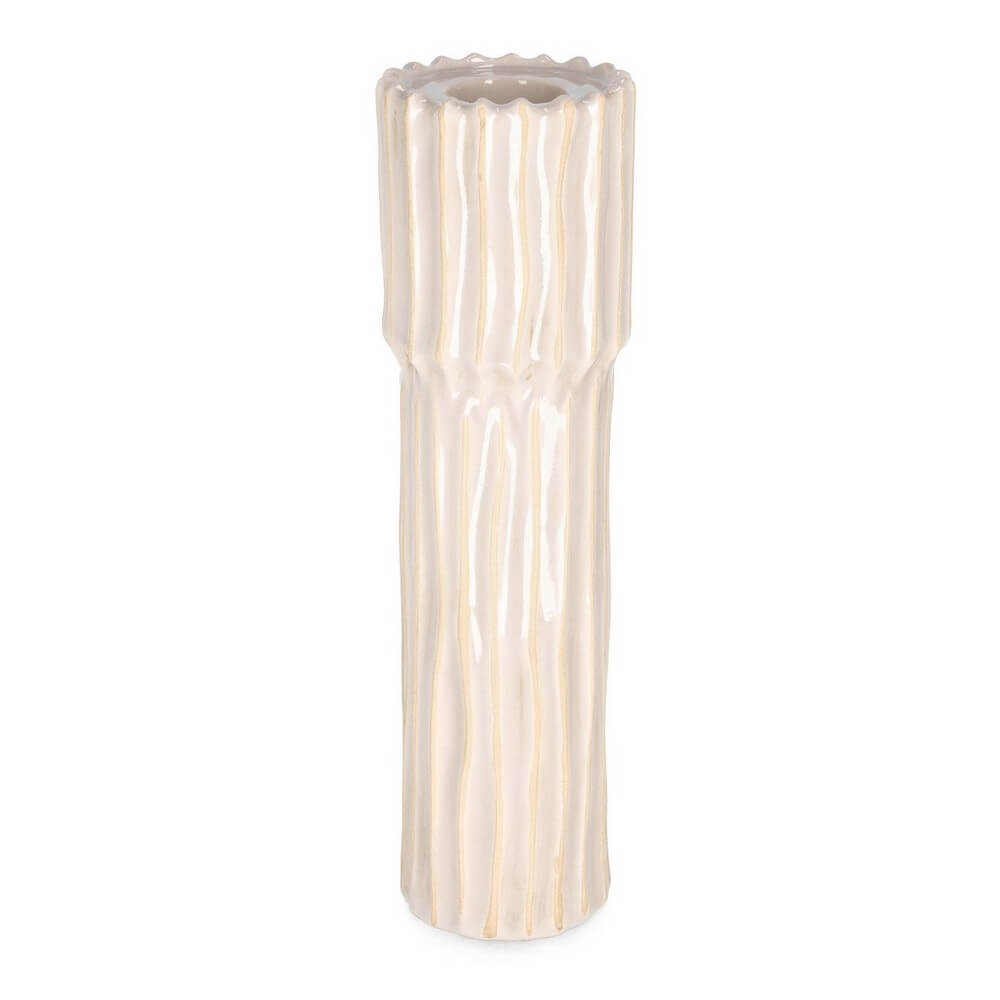 Portacandela Cilindrico in Ceramica con Rilievi Verticali - YIKU