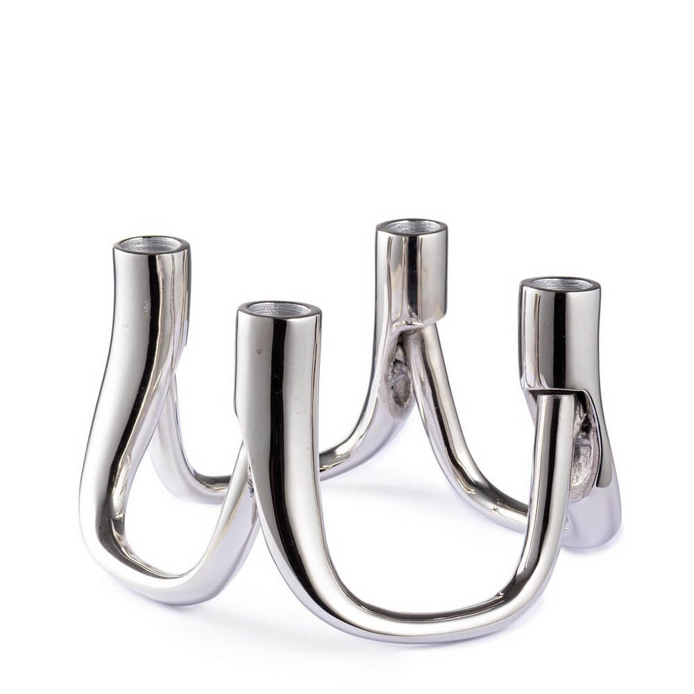 Candelabro in Metallo Argento a 4 Fiamme Artigianale - MYTHRI