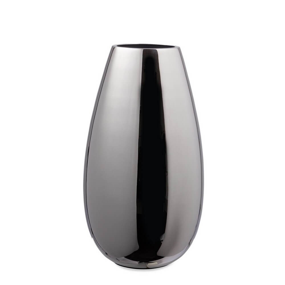 Vaso decorativo in metallo artigianale lucido color argento h31 - MYTHRI