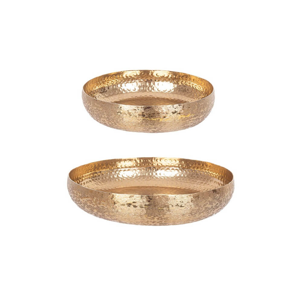 Set di 2 Vassoi Decorativi in Alluminio Martellato Dorato - ROMAN