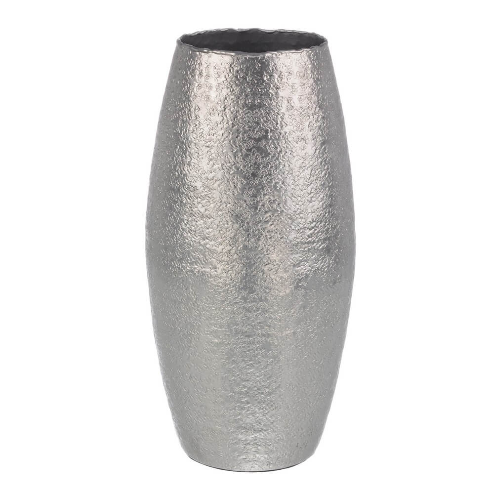 Vaso decorativo in alluminio martellato argento forma bombata - MALIKA