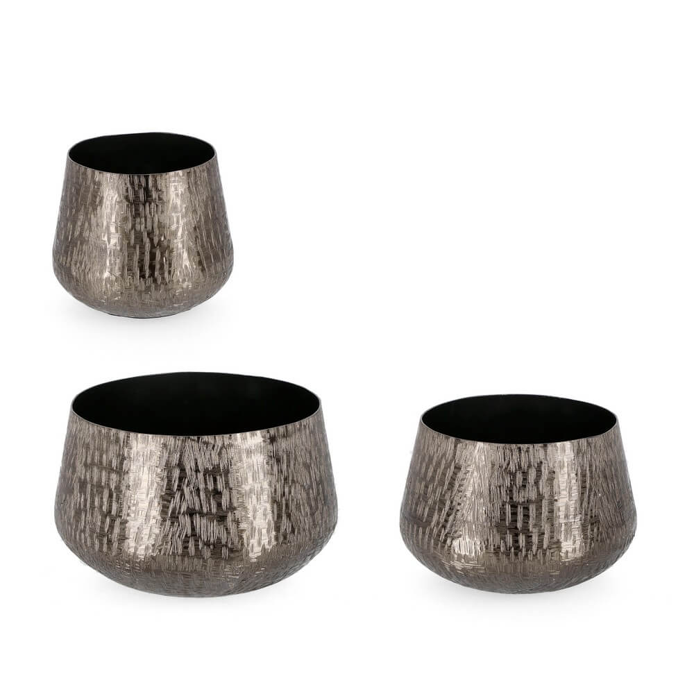 Set da 3 Porta Vaso in Alluminio Lavorato Antracite Artigianale - BROOKS