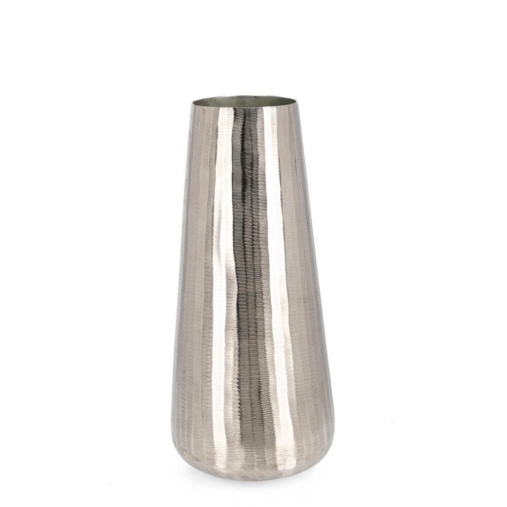 Porta Vaso Decorativo in Alluminio Lavorato a Mano Argentato H45 - MEI-JING