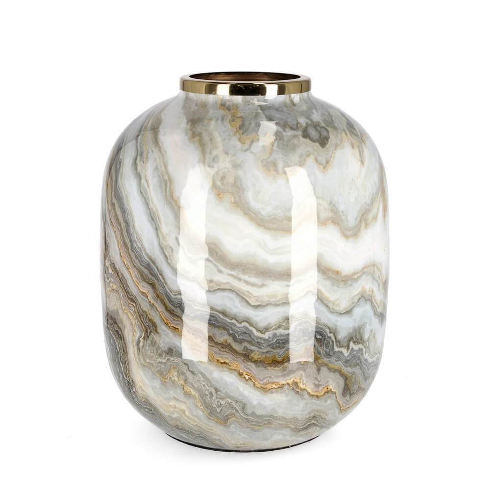Vaso decorativo in metallo effetto marmo con bordo dorato - VERA