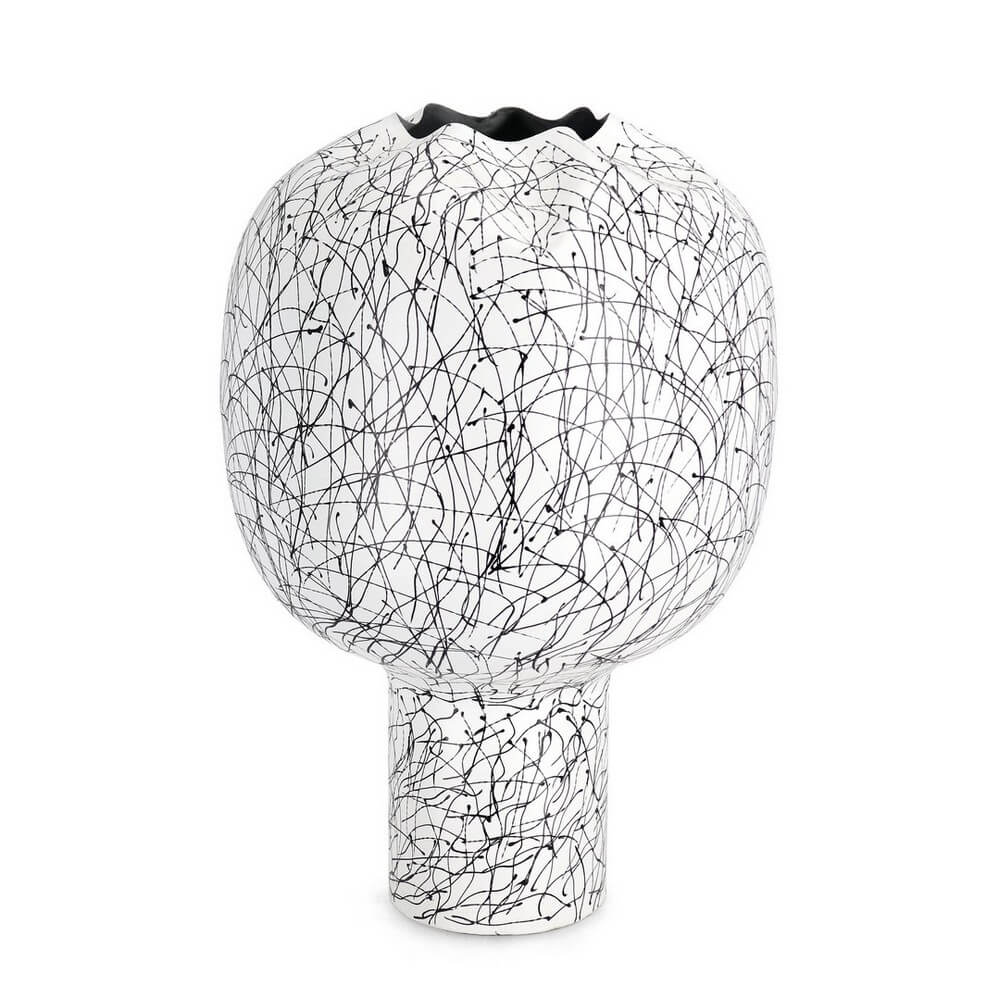 Vaso Decorativo in Metallo con Scritte Bianco e Nero H50 - DRAVE
