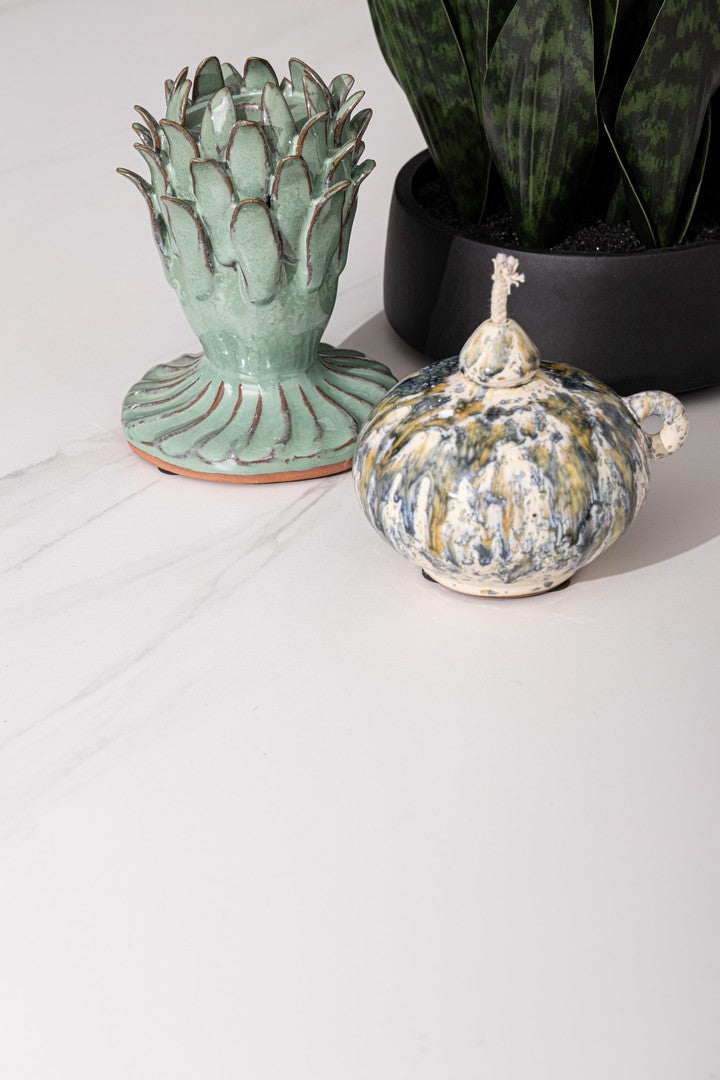 Set di 4 Vasi in Terracotta con Stoppino Fatti a Mano Blu H9 - CON