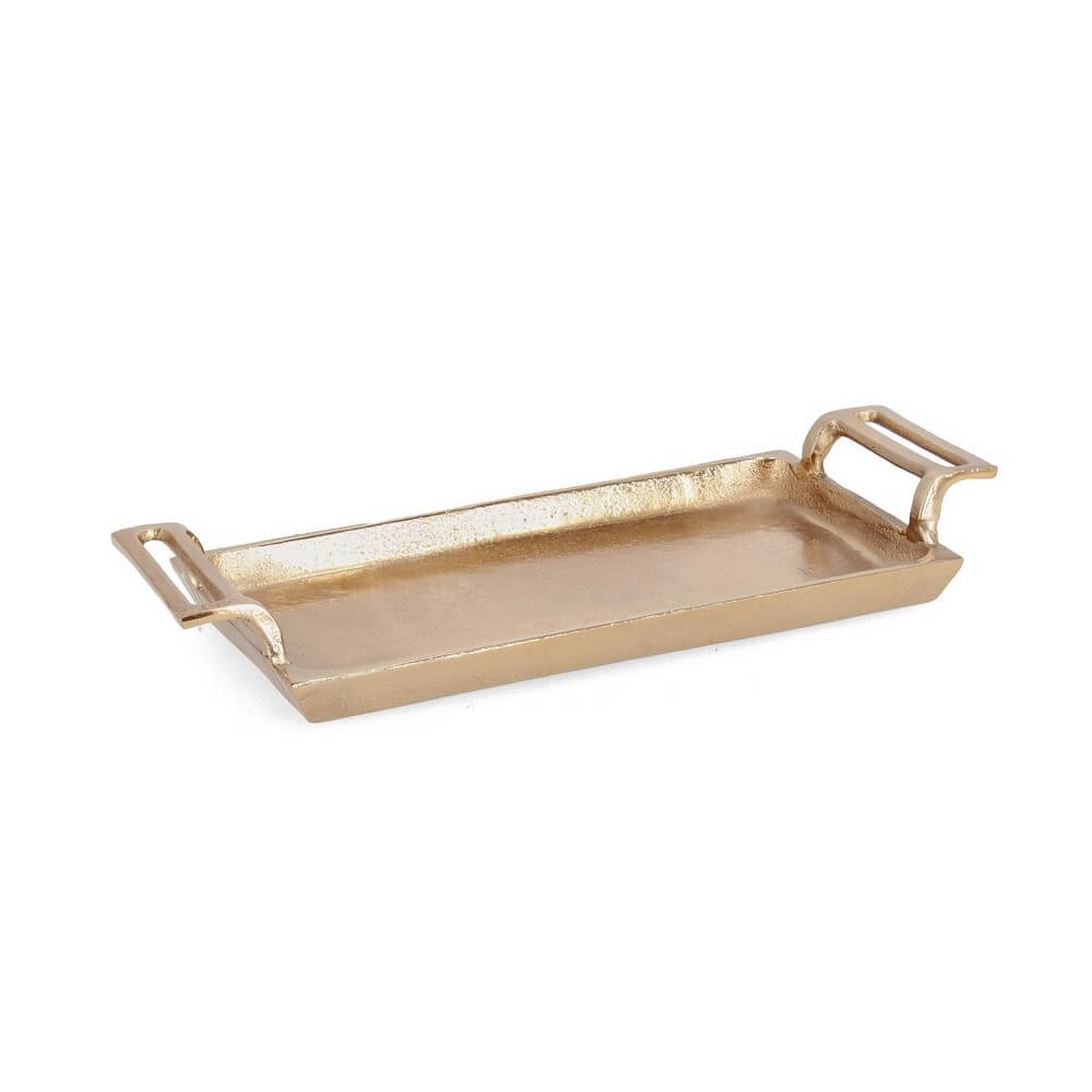 Vassoio decorativo in alluminio artigianale dorato con manici - SAGAR