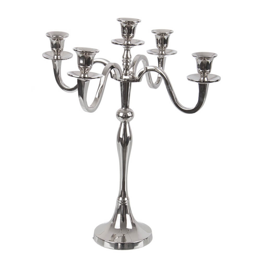 Candelabro a 5 fuochi in alluminio argentato H43 cm - LYRIS