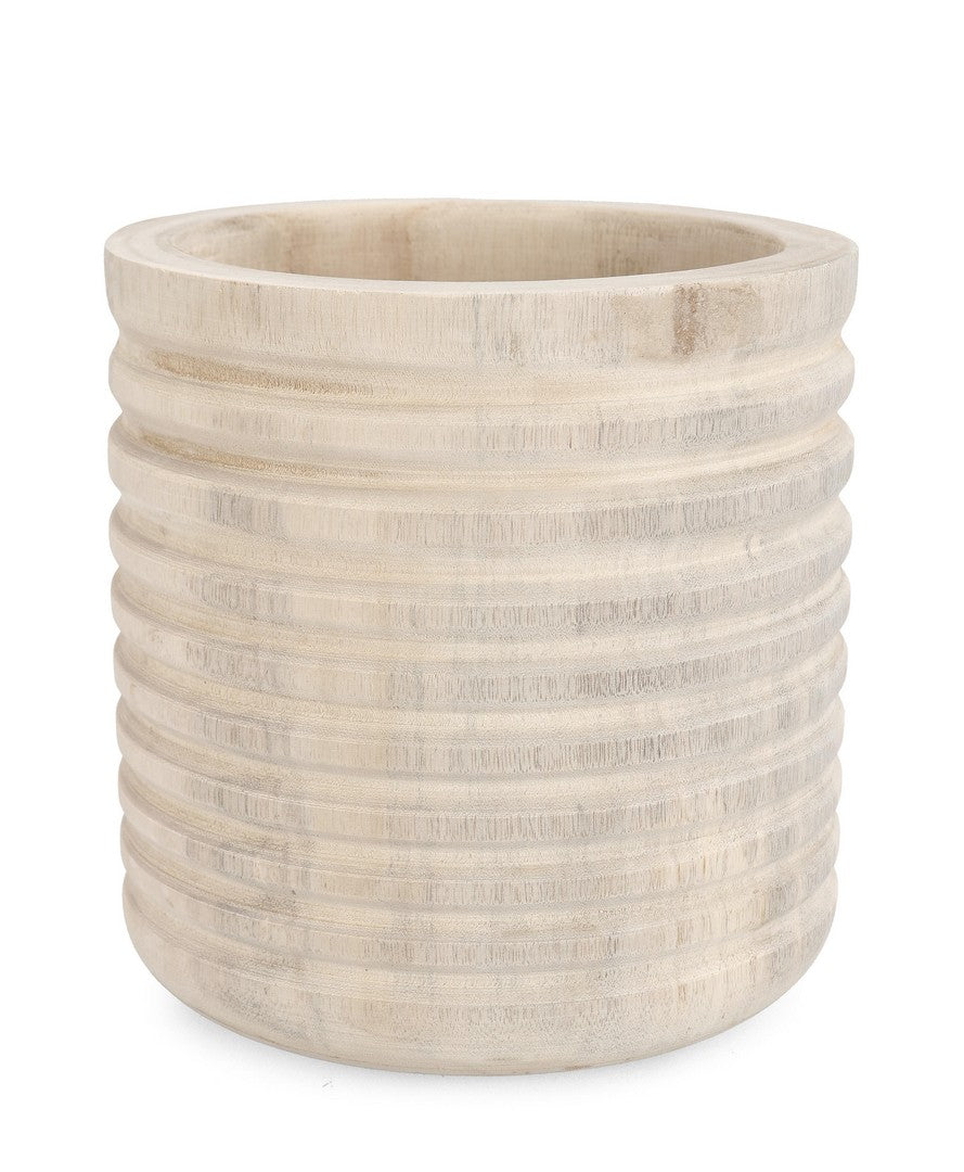 Set di 4 Vasi Decorativi in Legno di Paulownia con Righe in Rilievo - HASHLY