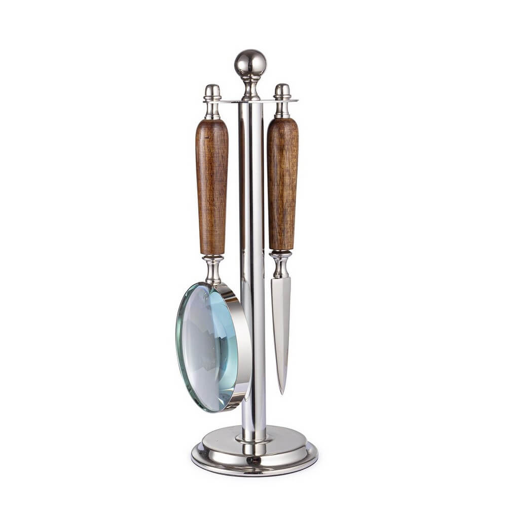 Set da scrivania decorativo con lente e tagliacarte in metallo e legno - SCRIVANIA