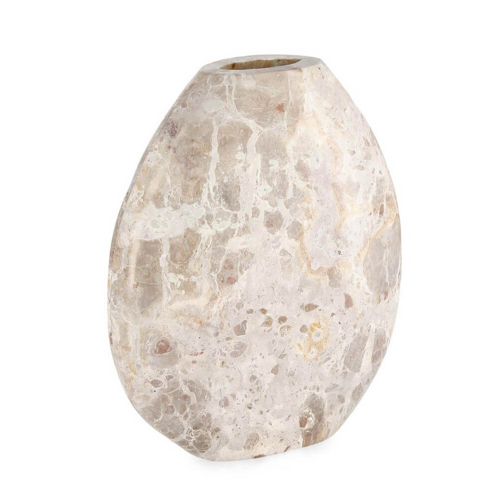 Porta Vaso Decorativo in Marmo Naturale Forma Ovale Beige H25 - CRANE