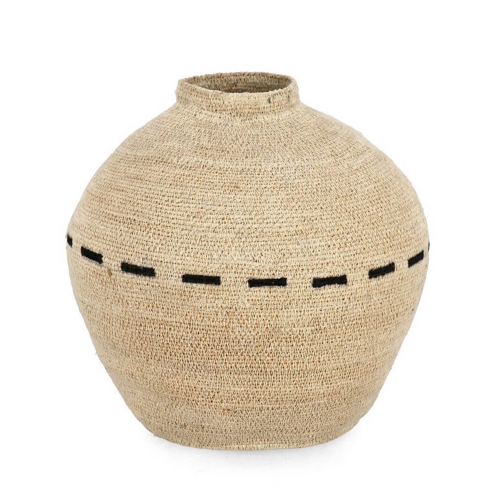 Vaso decorativo rotondo in giacinto d'acqua intrecciato naturale e nero - HUE