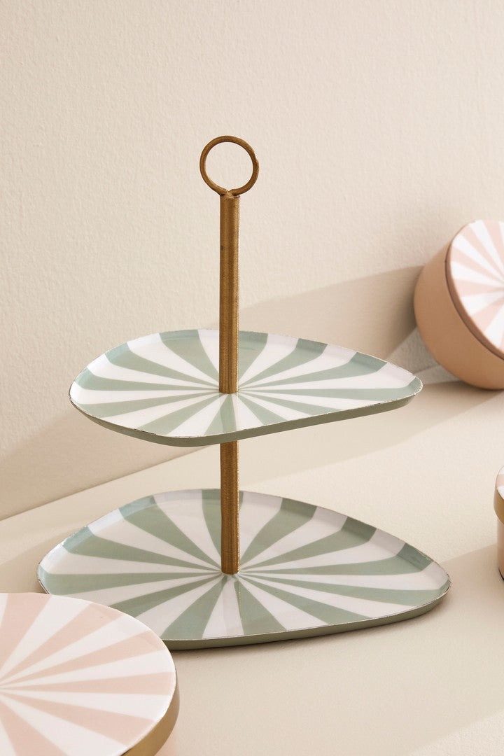 Set di 4 Alzate a 2 Piani in Metallo Decorativo Verde e Bianco - DONYA