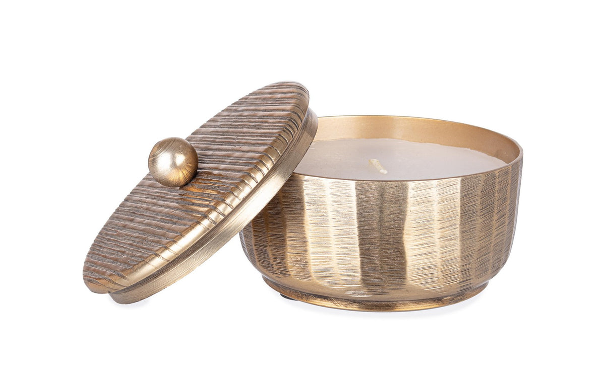 Set di 4 Candele con Coperchio in Alluminio Dorato Lavorato a Mano - REEL