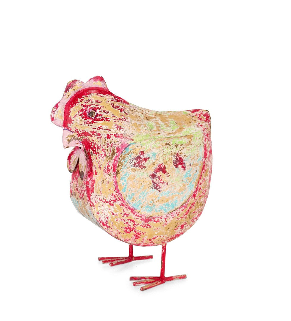 Set di 2 Galline Decorative in Metallo Multicolor Stile Vintage H41 - GALLINA