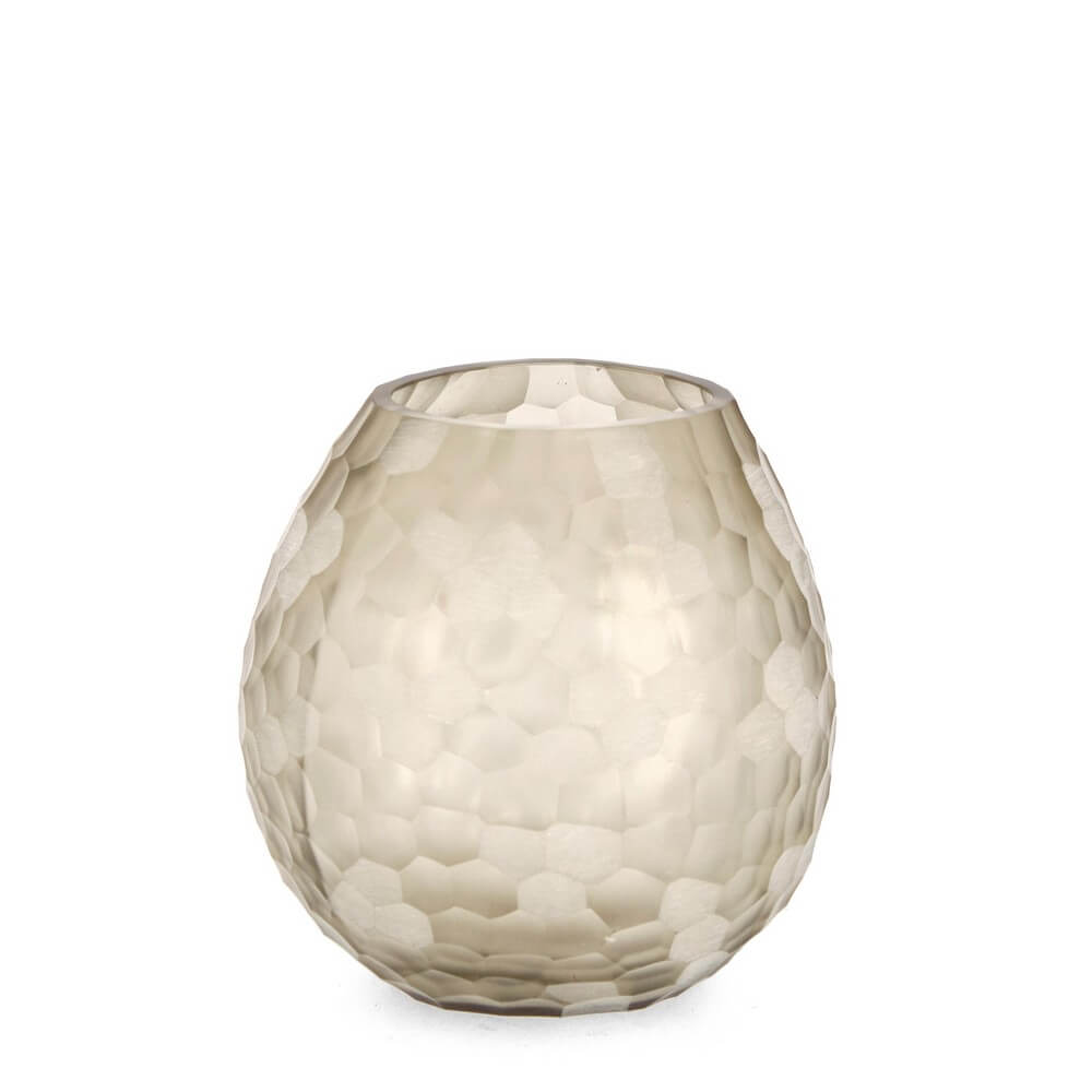 Vaso in vetro lavorato a mano con texture a nido d'ape beige - HASSAN