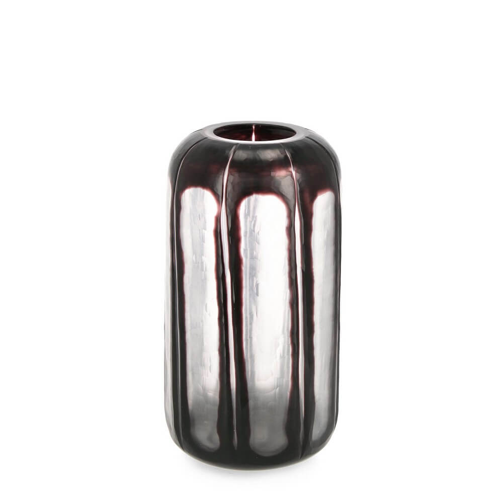 Vaso in Vetro Soffiato a Mano con Scanalature Nero H32 - HASSAN