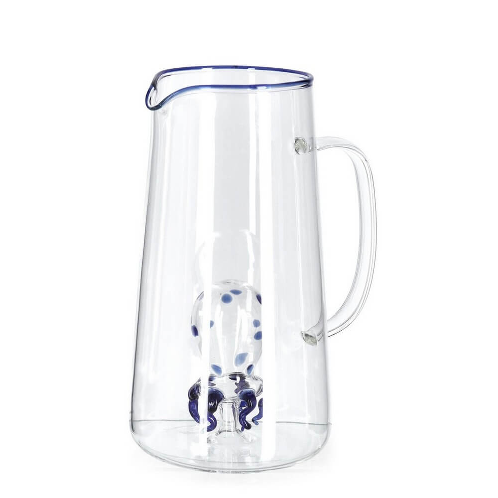 Caraffa in vetro trasparente con medusa blu decorativa - OCEANYA