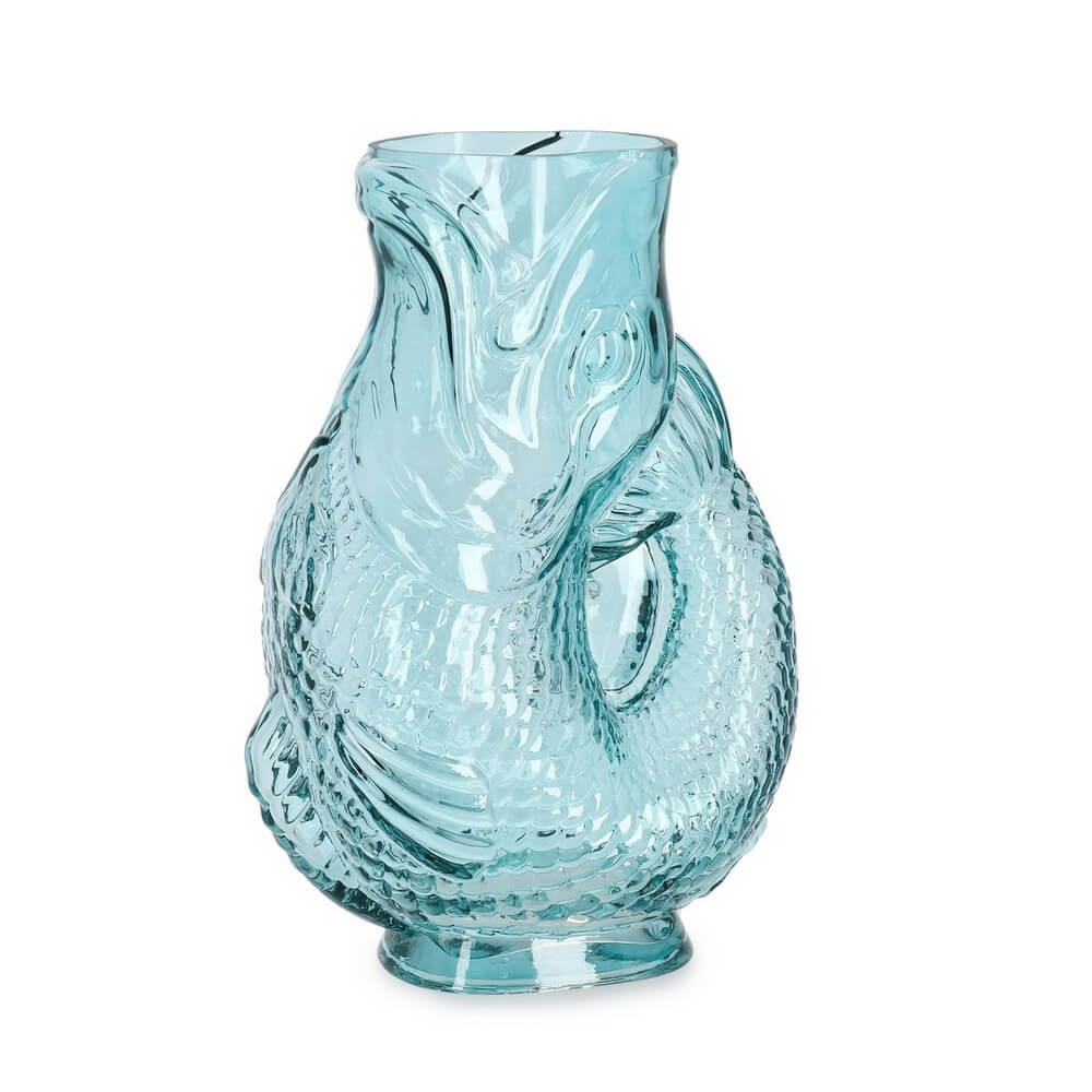 Vaso in Vetro a Forma di Pesce Color Azzurro 20,5x30 cm - CALYSEA