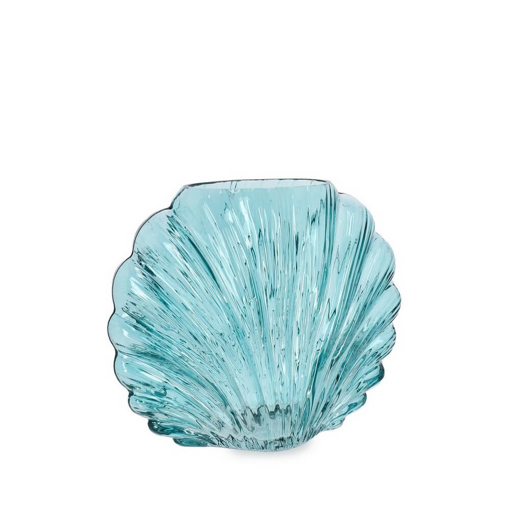 Vaso in Vetro a Forma di Conchiglia Azzurro 25x21 cm - CALYSEA