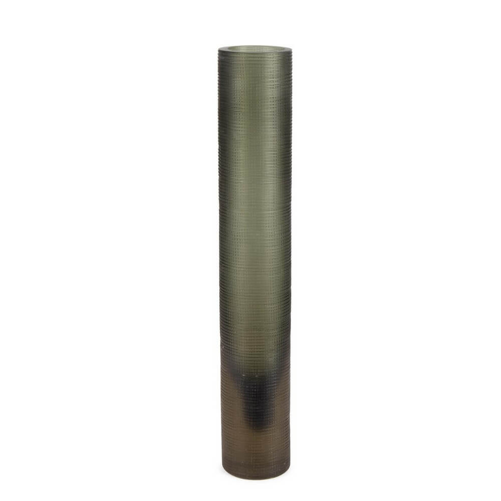 Vaso cilindrico alto in vetro satinato verde fatto a mano - YAMINI