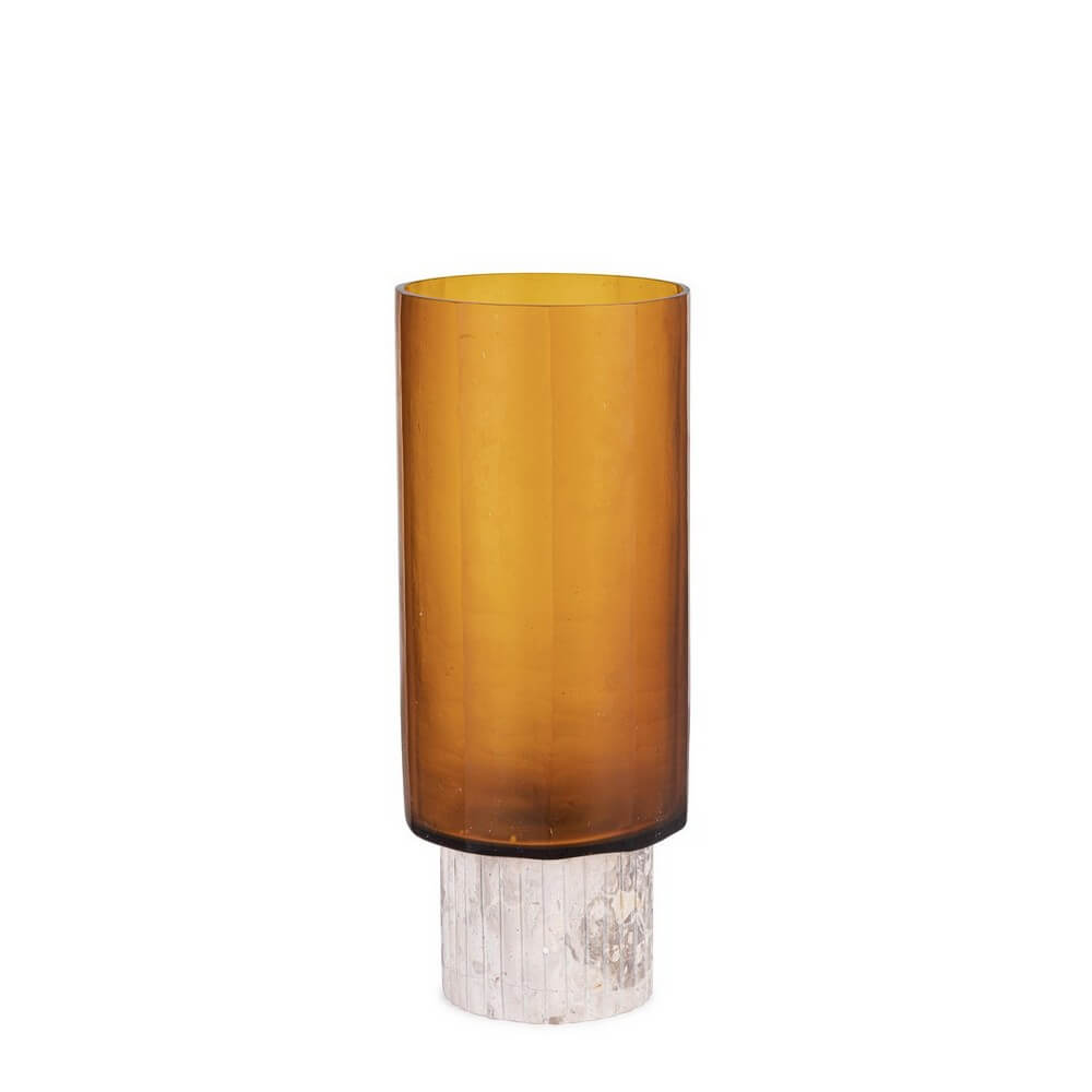 Vaso Cilindrico in Vetro Ambra con Base in Marmo H38 - GITI