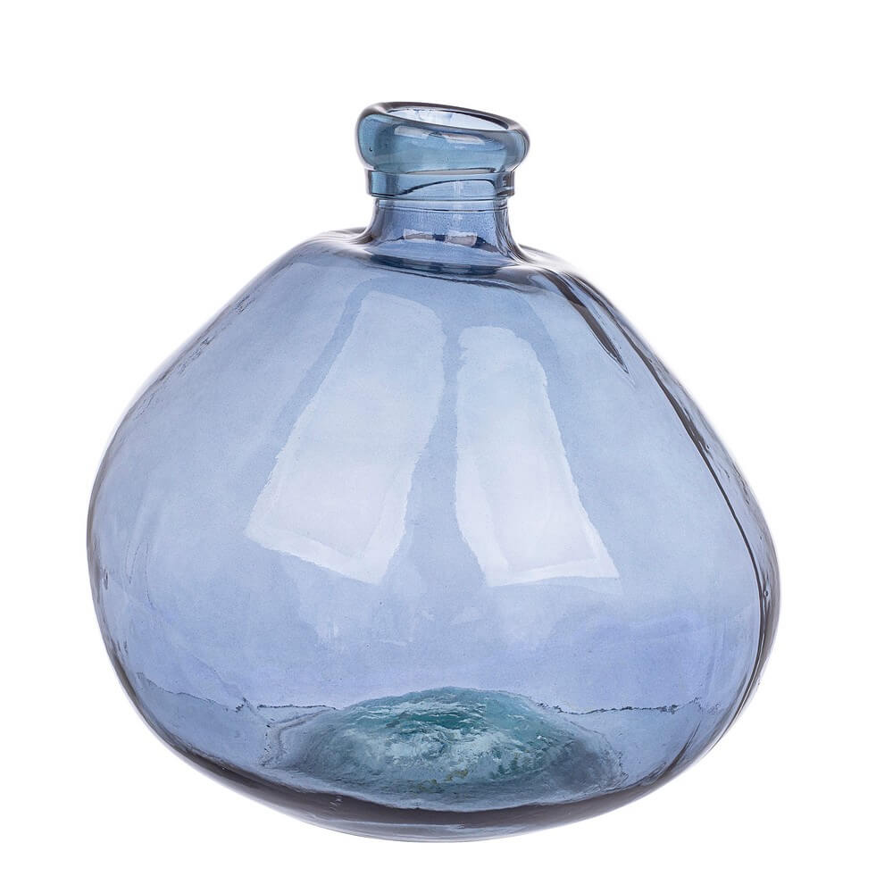 Vaso tondo in vetro riciclato blu cobalto fatto a mano H32 - ERI