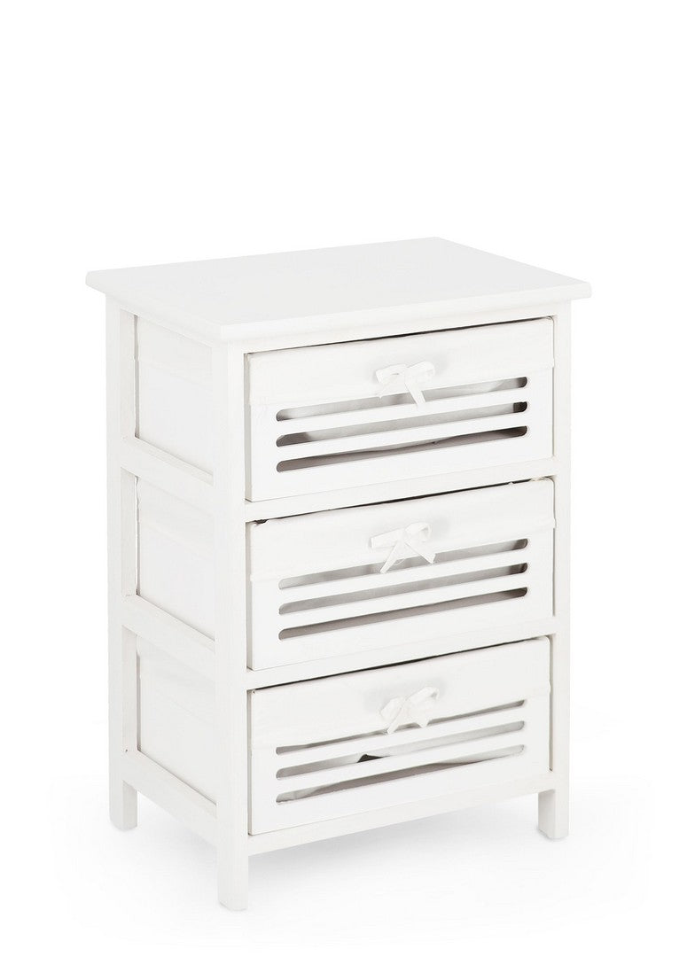 Comodino in legno con 3 cassetti stile provenzale bianco - LENY