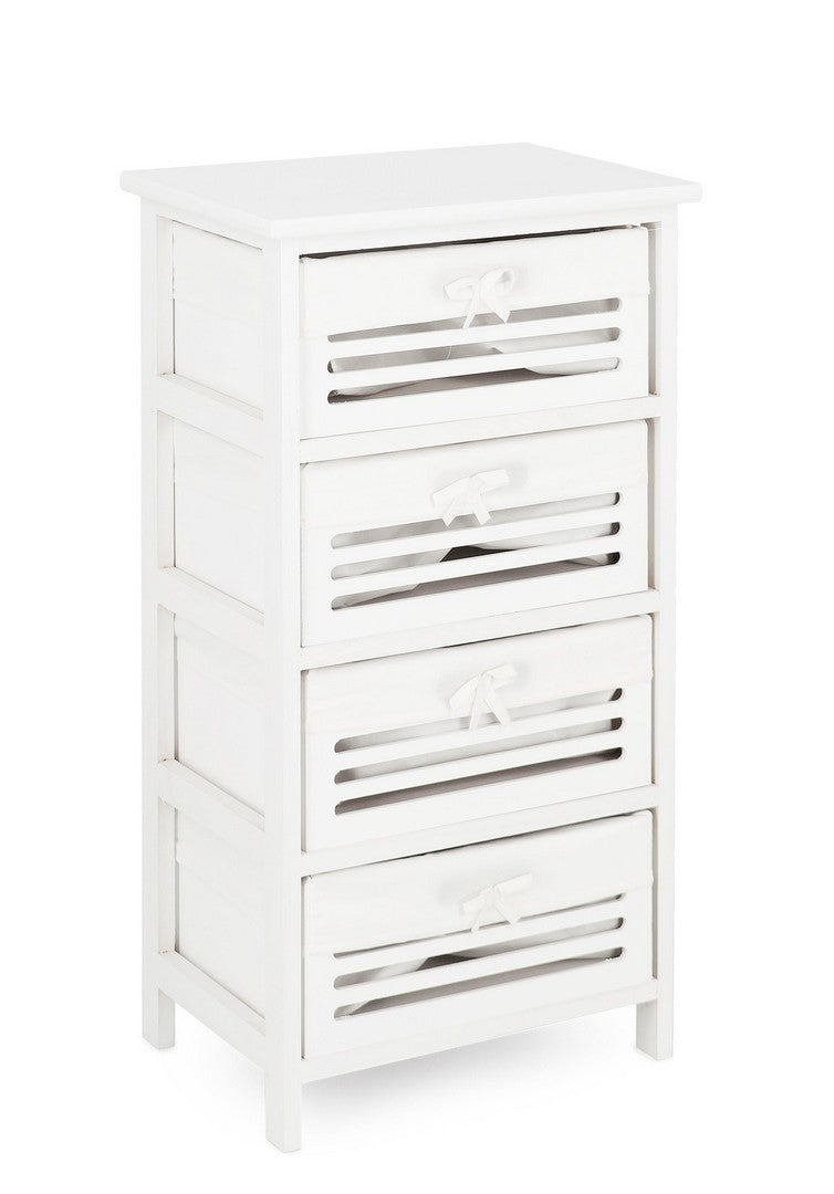 Cassettiera in Legno Bianca 4 Cassetti Stile Shabby Chic - LENY