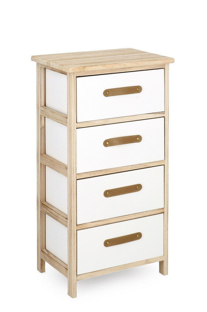 Cassettiera 4 Cassetti in Legno di Paulonia e MDF Bianco - REKA