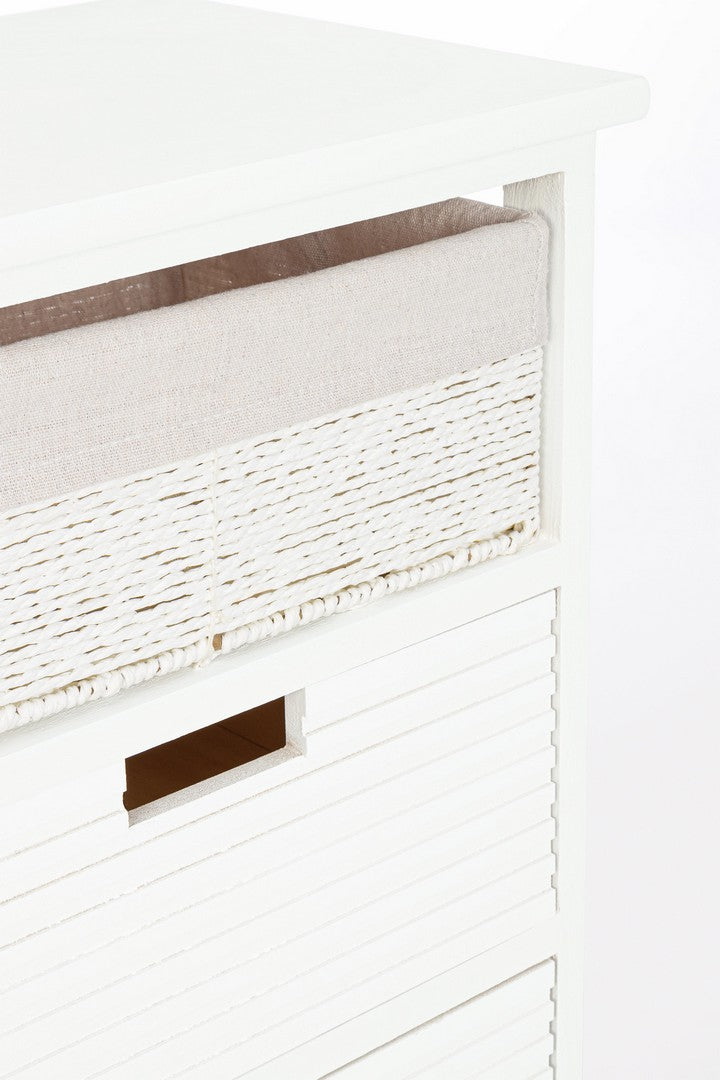 Comodino in MDF bianco con 2 cassetti e cesto in intreccio di carta - LEONIE