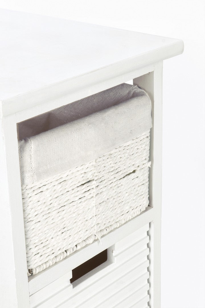 Cassettiera Alta 5 Cassetti in Legno Bianco con Intreccio - LEONIE