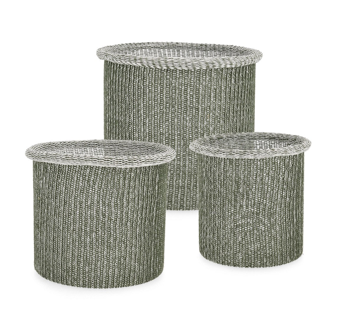 Set di 4 Set da 3 Ceste Intrecciate in Poliestere e Cotone Verde - AMALYA